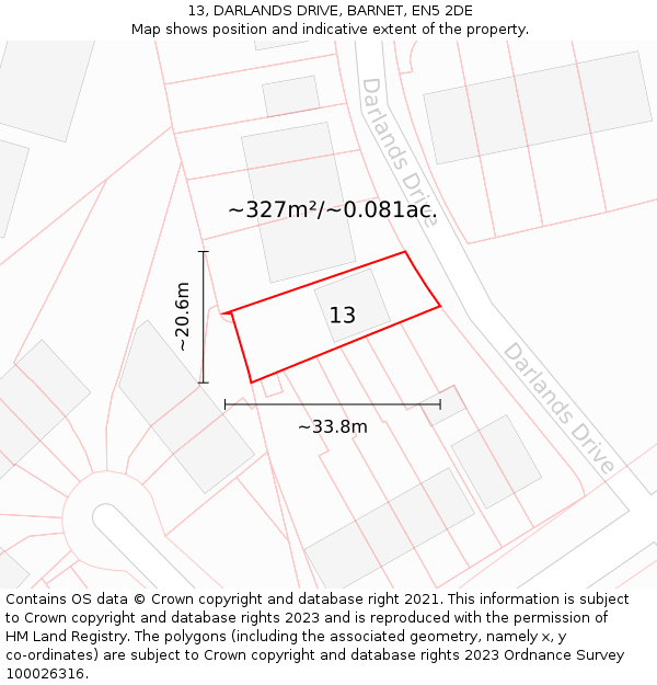 13, DARLANDS DRIVE, BARNET, EN5 2DE: Plot and title map