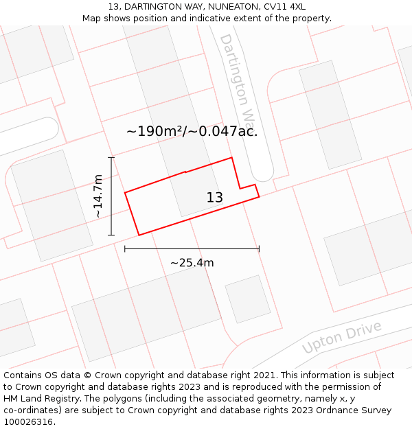 13, DARTINGTON WAY, NUNEATON, CV11 4XL: Plot and title map