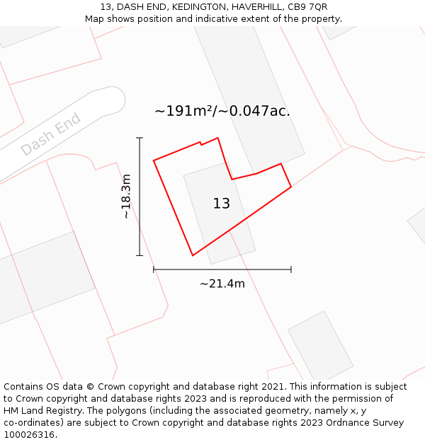 13, DASH END, KEDINGTON, HAVERHILL, CB9 7QR: Plot and title map