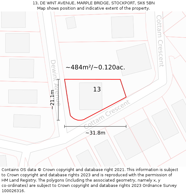 13, DE WINT AVENUE, MARPLE BRIDGE, STOCKPORT, SK6 5BN: Plot and title map