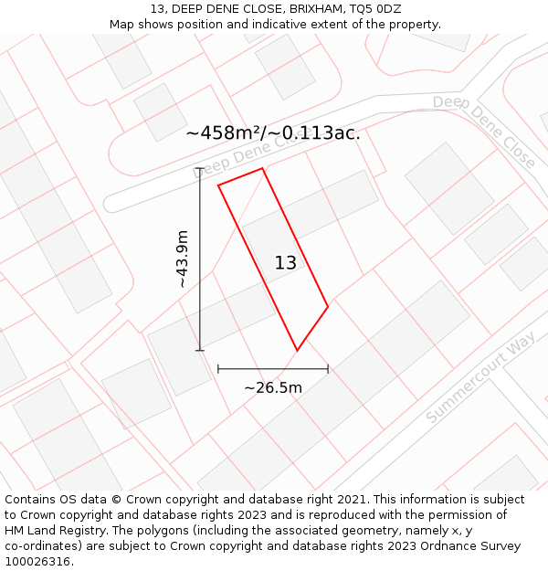 13, DEEP DENE CLOSE, BRIXHAM, TQ5 0DZ: Plot and title map