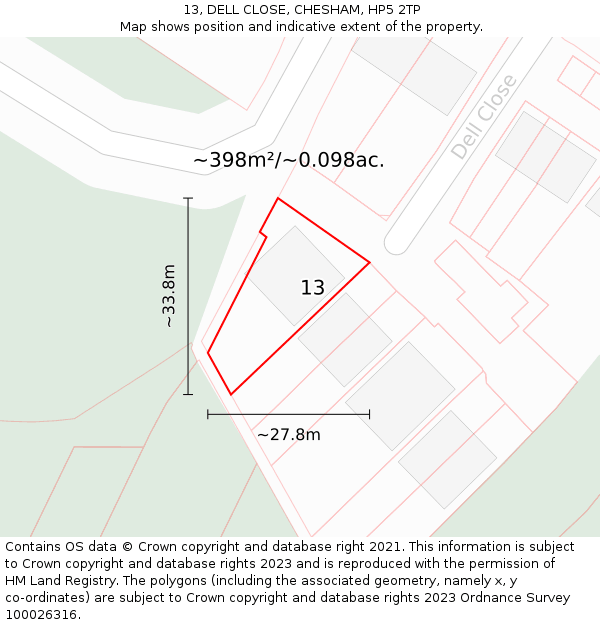 13, DELL CLOSE, CHESHAM, HP5 2TP: Plot and title map