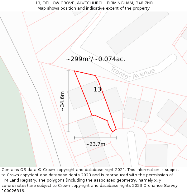 13, DELLOW GROVE, ALVECHURCH, BIRMINGHAM, B48 7NR: Plot and title map