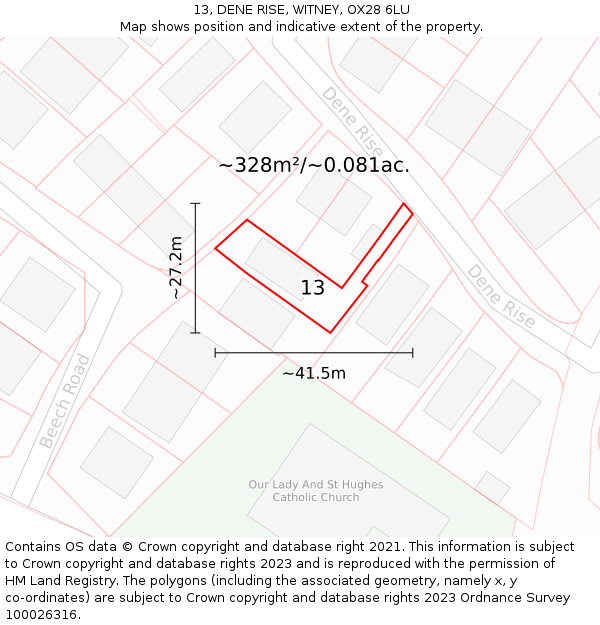 13, DENE RISE, WITNEY, OX28 6LU: Plot and title map