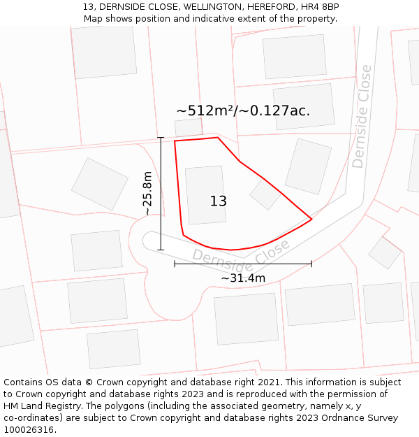 13, DERNSIDE CLOSE, WELLINGTON, HEREFORD, HR4 8BP: Plot and title map