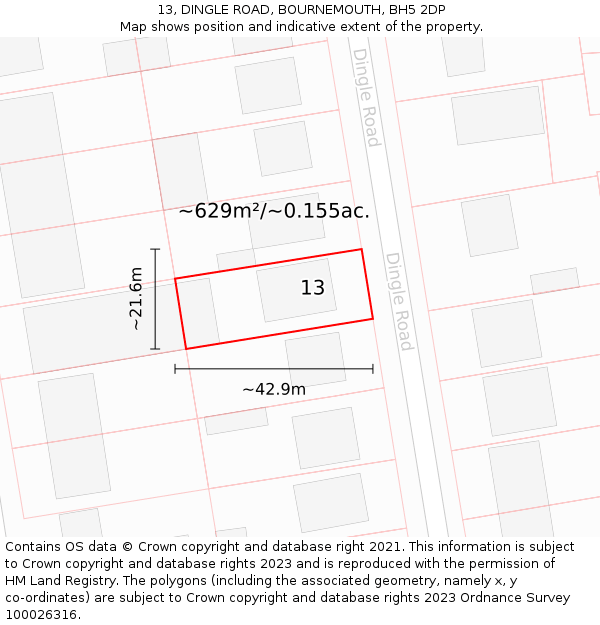 13, DINGLE ROAD, BOURNEMOUTH, BH5 2DP: Plot and title map