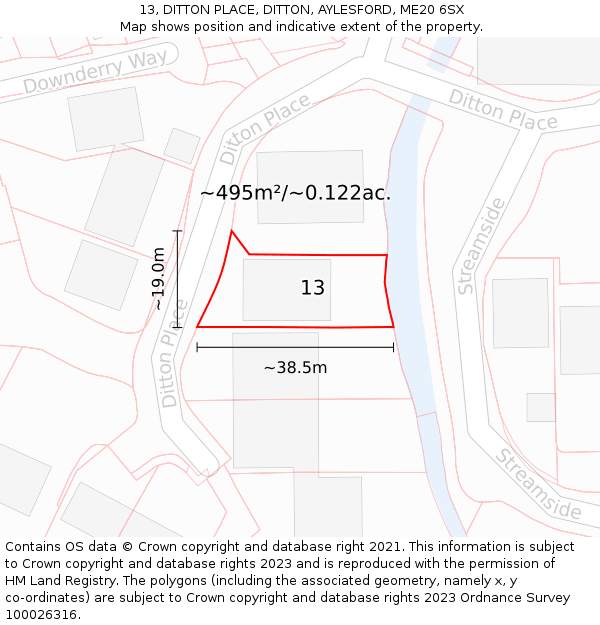 13, DITTON PLACE, DITTON, AYLESFORD, ME20 6SX: Plot and title map