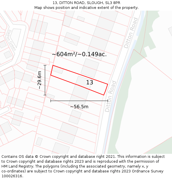 13, DITTON ROAD, SLOUGH, SL3 8PR: Plot and title map