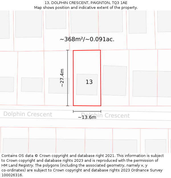 13, DOLPHIN CRESCENT, PAIGNTON, TQ3 1AE: Plot and title map