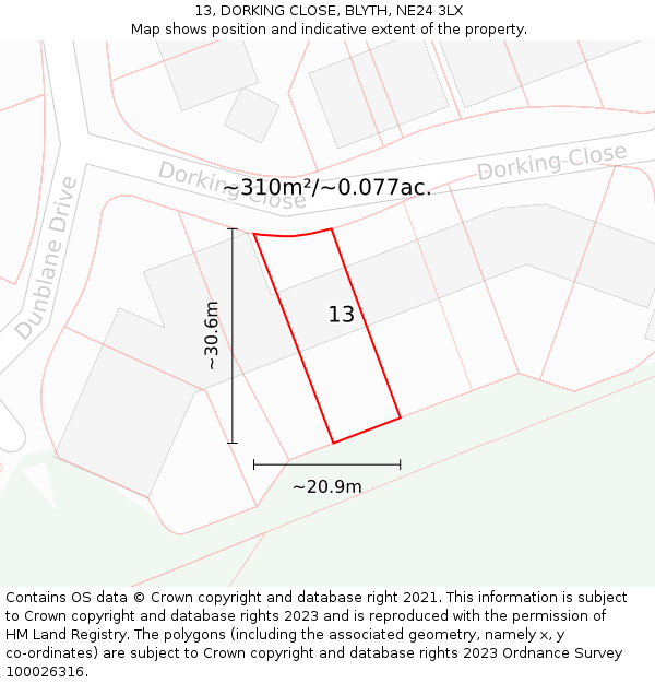 13, DORKING CLOSE, BLYTH, NE24 3LX: Plot and title map