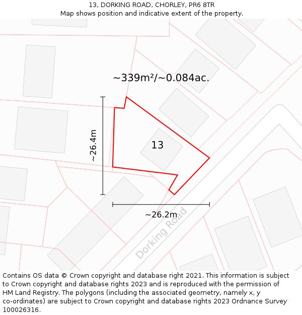 13, DORKING ROAD, CHORLEY, PR6 8TR: Plot and title map