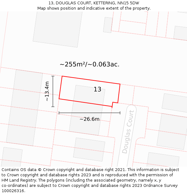 13, DOUGLAS COURT, KETTERING, NN15 5DW: Plot and title map