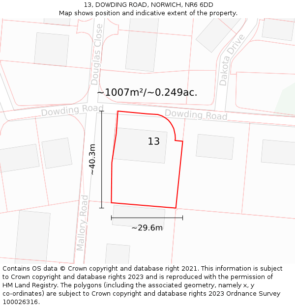 13, DOWDING ROAD, NORWICH, NR6 6DD: Plot and title map