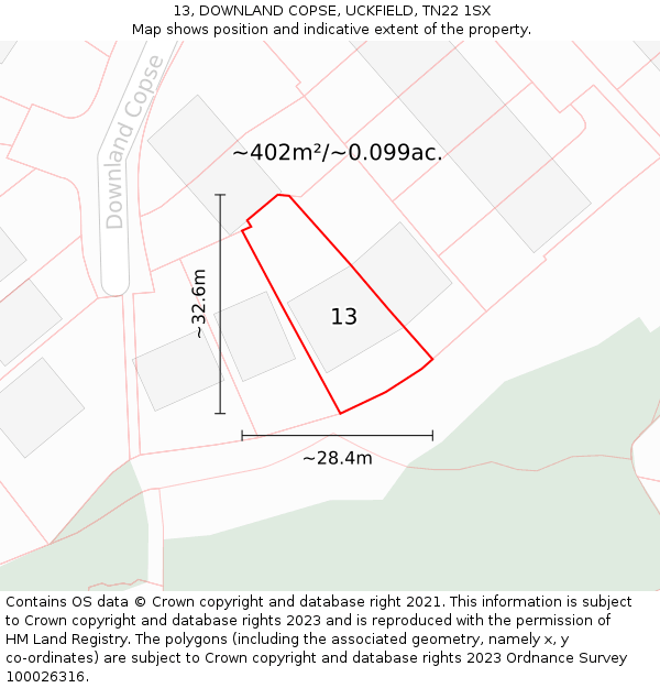 13, DOWNLAND COPSE, UCKFIELD, TN22 1SX: Plot and title map