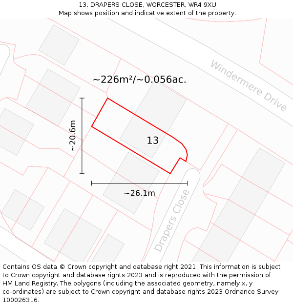 13, DRAPERS CLOSE, WORCESTER, WR4 9XU: Plot and title map