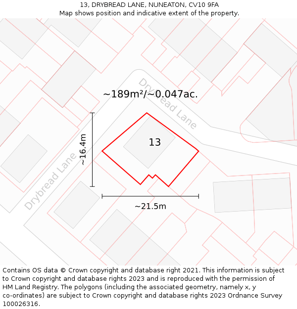 13, DRYBREAD LANE, NUNEATON, CV10 9FA: Plot and title map