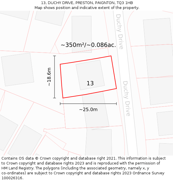 13, DUCHY DRIVE, PRESTON, PAIGNTON, TQ3 1HB: Plot and title map