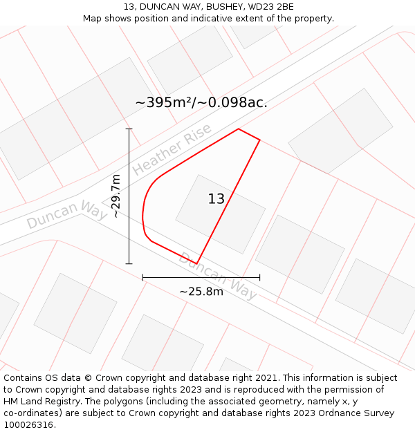 13, DUNCAN WAY, BUSHEY, WD23 2BE: Plot and title map