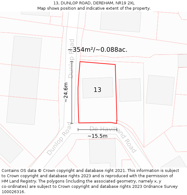 13, DUNLOP ROAD, DEREHAM, NR19 2XL: Plot and title map