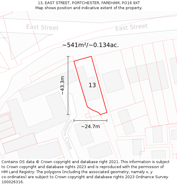 13, EAST STREET, PORTCHESTER, FAREHAM, PO16 9XT: Plot and title map