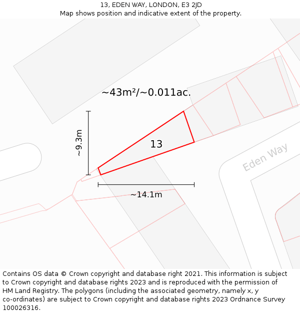 13, EDEN WAY, LONDON, E3 2JD: Plot and title map