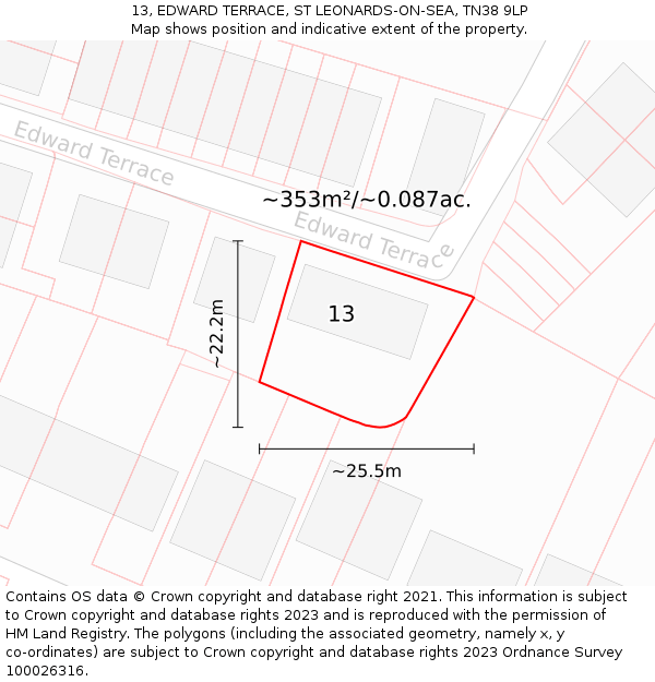 13, EDWARD TERRACE, ST LEONARDS-ON-SEA, TN38 9LP: Plot and title map