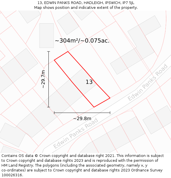 13, EDWIN PANKS ROAD, HADLEIGH, IPSWICH, IP7 5JL: Plot and title map