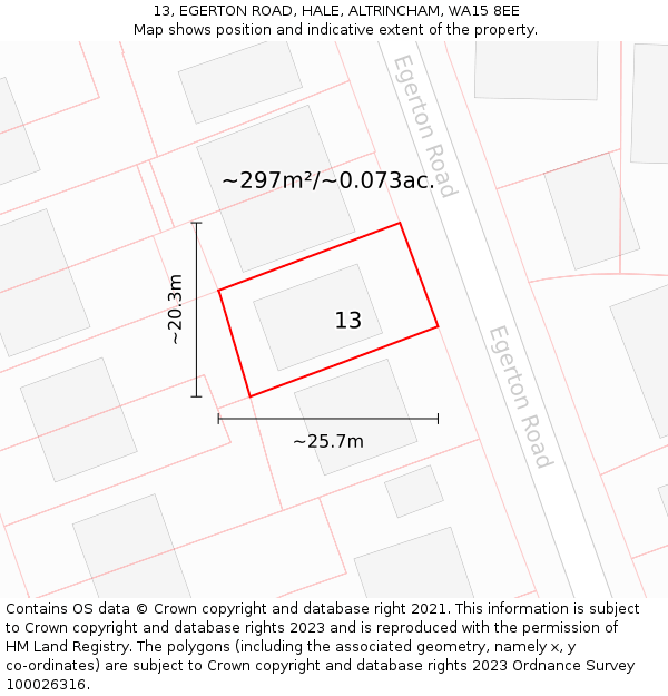 13, EGERTON ROAD, HALE, ALTRINCHAM, WA15 8EE: Plot and title map