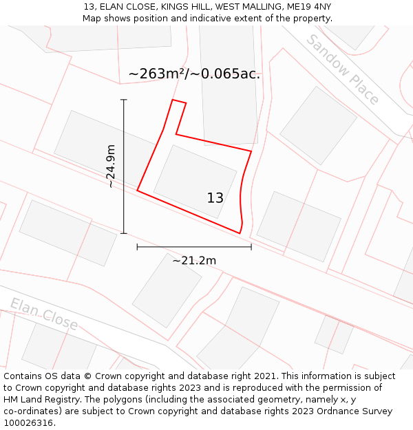 13, ELAN CLOSE, KINGS HILL, WEST MALLING, ME19 4NY: Plot and title map