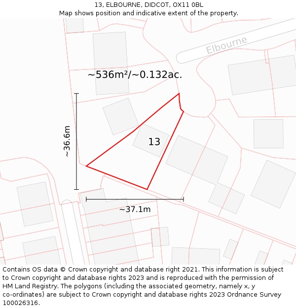 13, ELBOURNE, DIDCOT, OX11 0BL: Plot and title map