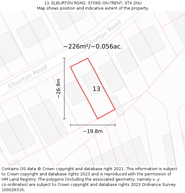 13, ELBURTON ROAD, STOKE-ON-TRENT, ST4 2NU: Plot and title map