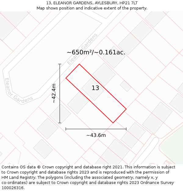 13, ELEANOR GARDENS, AYLESBURY, HP21 7LT: Plot and title map