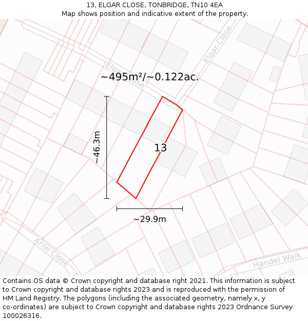 13, ELGAR CLOSE, TONBRIDGE, TN10 4EA: Plot and title map
