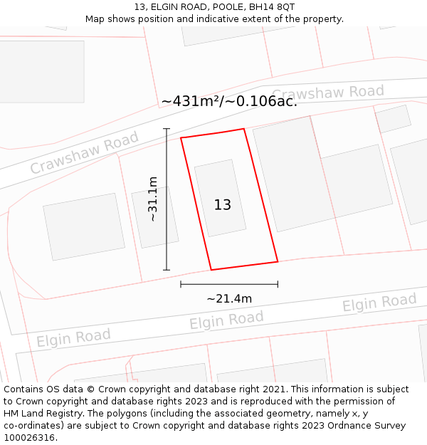 13, ELGIN ROAD, POOLE, BH14 8QT: Plot and title map
