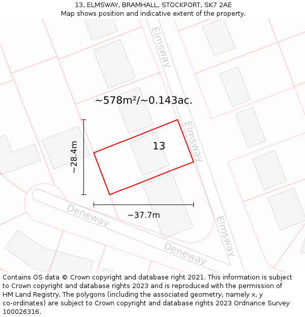 13, ELMSWAY, BRAMHALL, STOCKPORT, SK7 2AE: Plot and title map