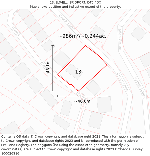 13, ELWELL, BRIDPORT, DT6 4DX: Plot and title map