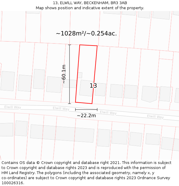 13, ELWILL WAY, BECKENHAM, BR3 3AB: Plot and title map