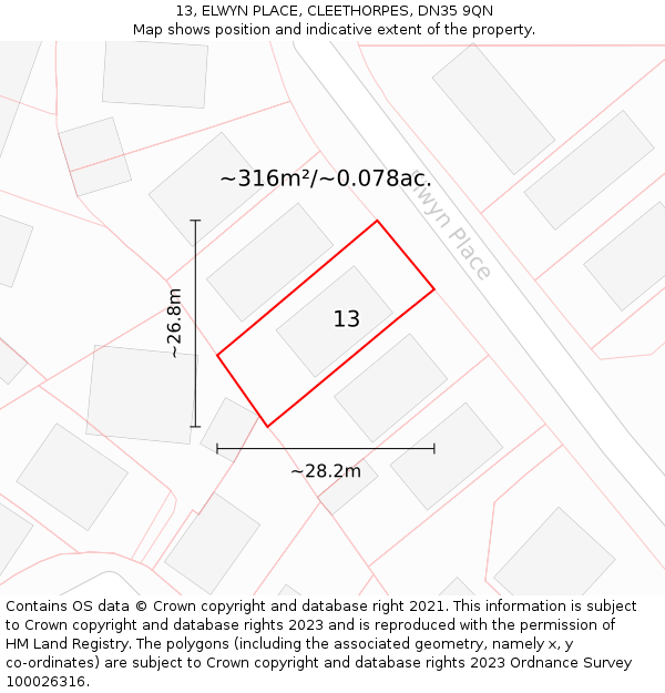 13, ELWYN PLACE, CLEETHORPES, DN35 9QN: Plot and title map