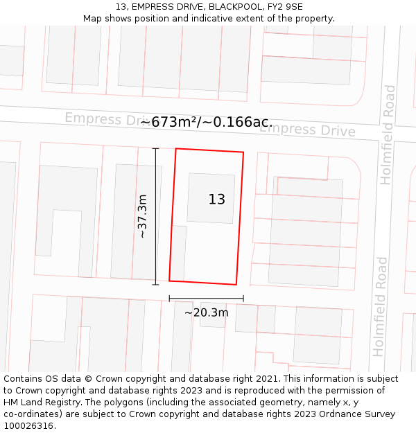 13, EMPRESS DRIVE, BLACKPOOL, FY2 9SE: Plot and title map