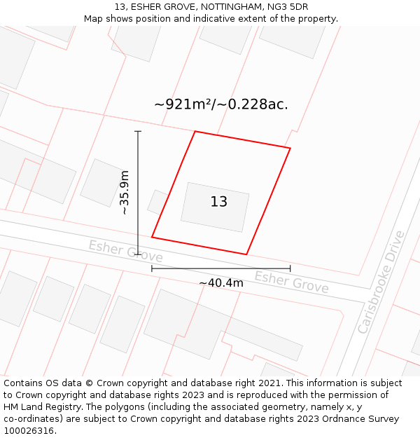 13, ESHER GROVE, NOTTINGHAM, NG3 5DR: Plot and title map