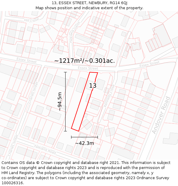 13, ESSEX STREET, NEWBURY, RG14 6QJ: Plot and title map