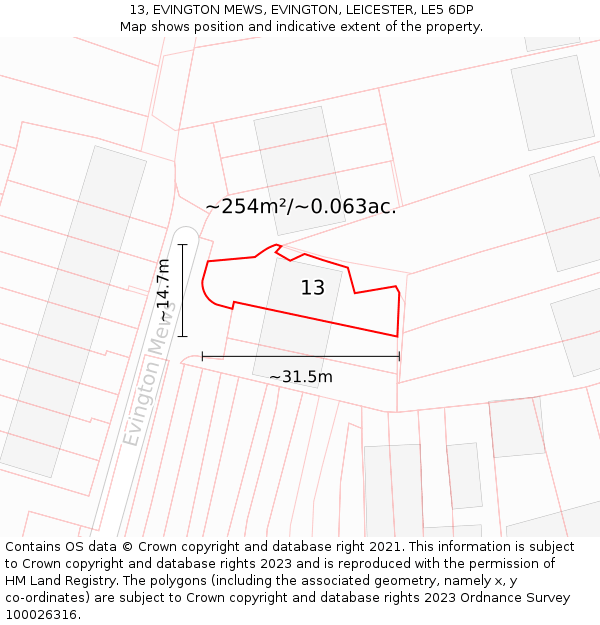13, EVINGTON MEWS, EVINGTON, LEICESTER, LE5 6DP: Plot and title map