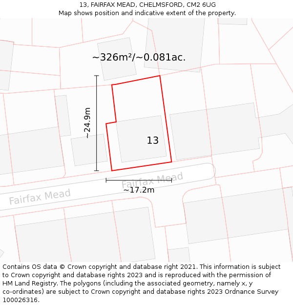 13, FAIRFAX MEAD, CHELMSFORD, CM2 6UG: Plot and title map