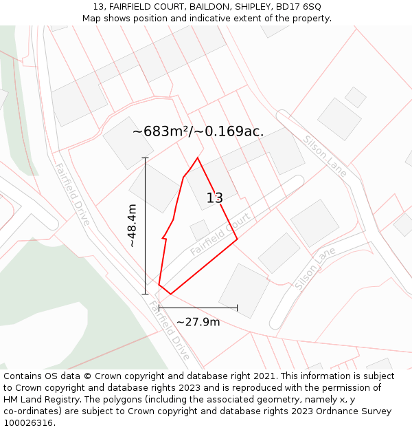 13, FAIRFIELD COURT, BAILDON, SHIPLEY, BD17 6SQ: Plot and title map