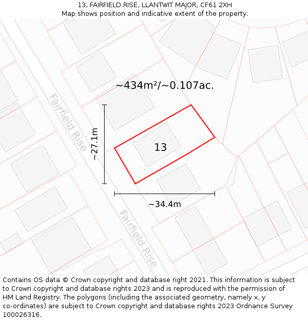 13, FAIRFIELD RISE, LLANTWIT MAJOR, CF61 2XH: Plot and title map