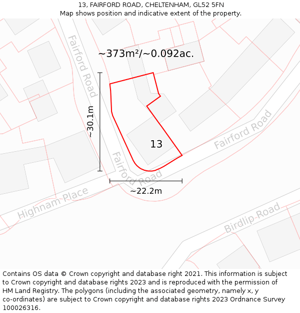 13, FAIRFORD ROAD, CHELTENHAM, GL52 5FN: Plot and title map