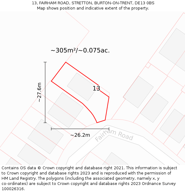 13, FAIRHAM ROAD, STRETTON, BURTON-ON-TRENT, DE13 0BS: Plot and title map