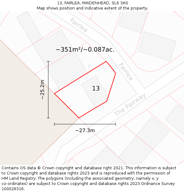 13, FAIRLEA, MAIDENHEAD, SL6 3AS: Plot and title map