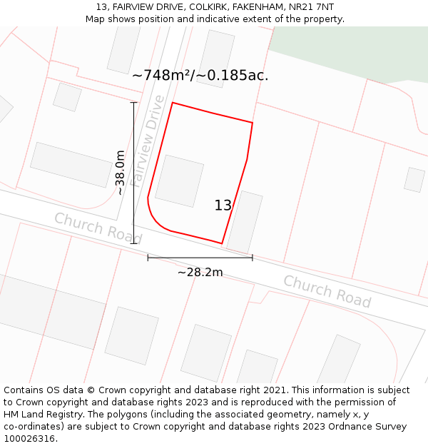 13, FAIRVIEW DRIVE, COLKIRK, FAKENHAM, NR21 7NT: Plot and title map