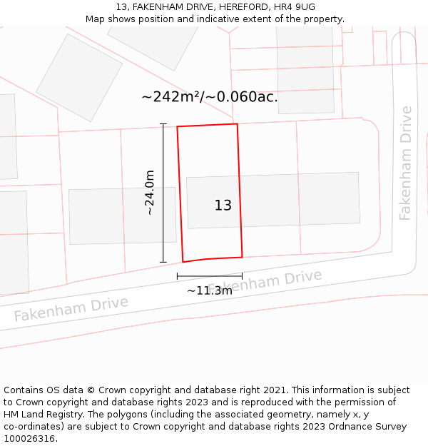 13, FAKENHAM DRIVE, HEREFORD, HR4 9UG: Plot and title map